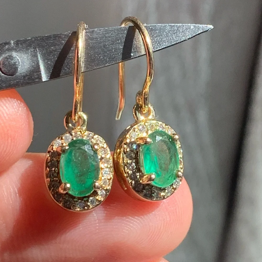 Natural Emerald earrings in 14k  Gold - Picture 2 of 2